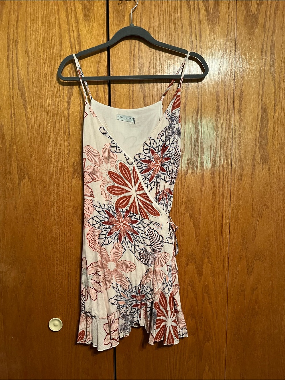 Paper Crane Floral Wrap Mini Dress in Rust, Cream and Blue - Picture 2 of 3